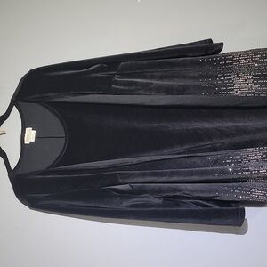 Roamans 90's Velvet Velour 1 Piece Jacket Stretch Evening Sequin Black Dress
